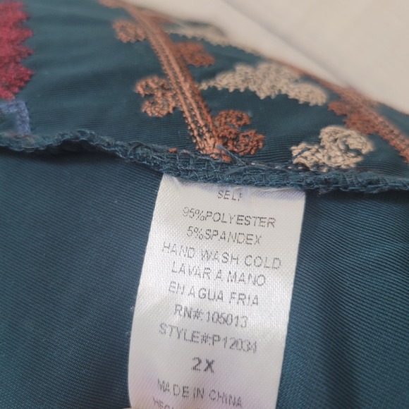 Andree by Unit Velvet Kimono Women 2X Teal Excellent Embroidered Open Cardigan - Picture 3 of 8